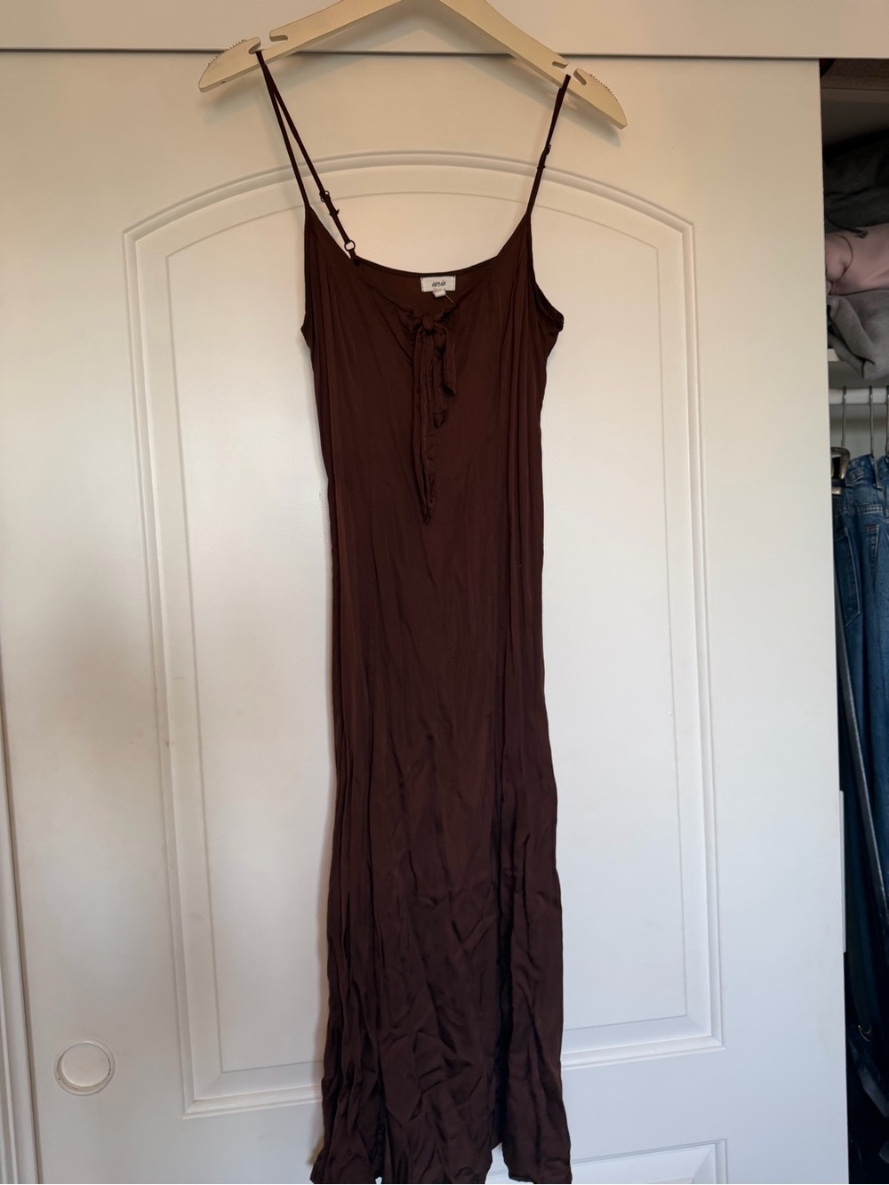 aerie Brown Spaghetti-Strap Maxi Dress with Front Tie